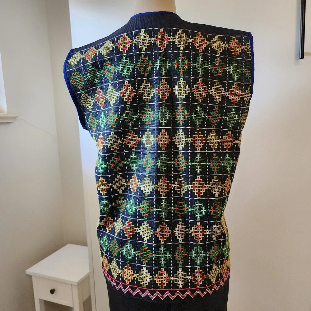 Handmade Reversible Vest, Black Turkish Nomadic Chuval Pattern